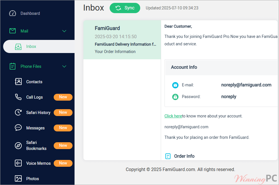 famiguard pro for icloud mailbox monitor screenshot