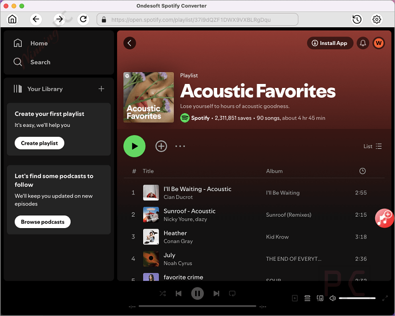 ondesoft spotify music converter for mac main screenshot Ondesoft Spotify Music Converter for Mac Main Screenshot