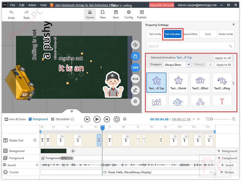 text animation mango text video maker