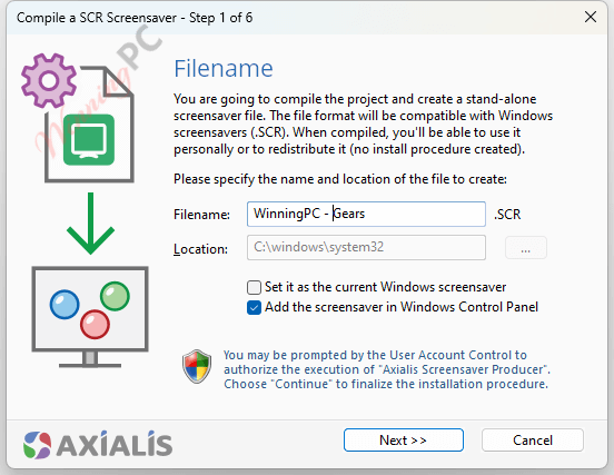 axialis screensaver producer compile a screensaver