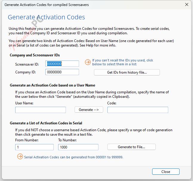 axialis screensaver producer generate activation codes