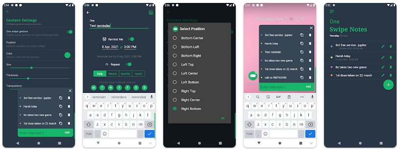 one swipe notes quick notes screenshot