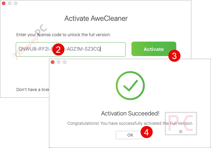 awecleaner for mac activation succeeded
