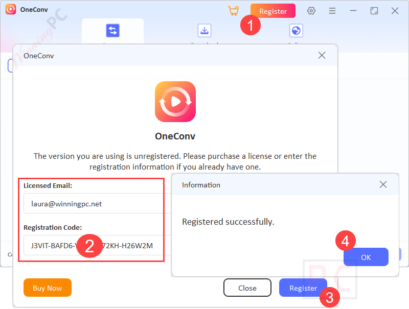 activate oneconv video converter activate oneconv video converter