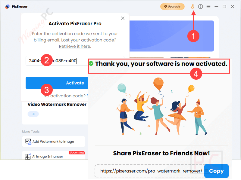 activate pixeraser for windows