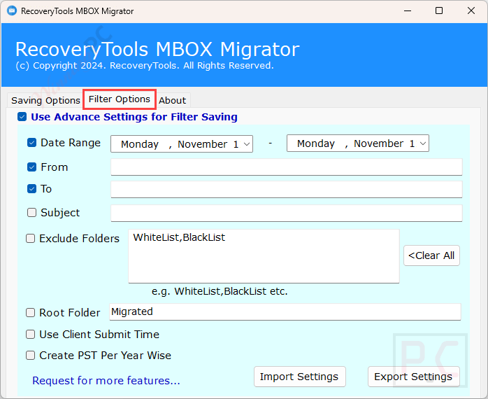 filter options recoverytools mbox migrator filter options recoverytools mbox migrator