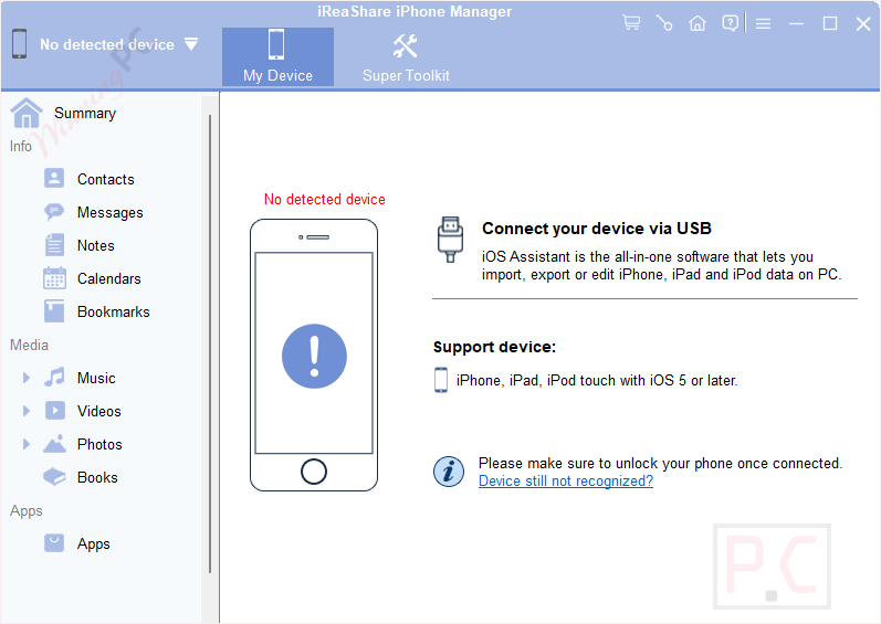 iReaShare iPhone Manager Main Screenshot
