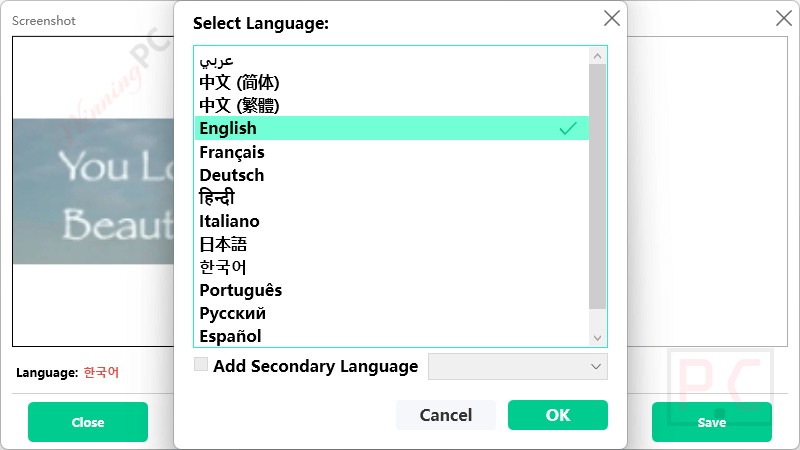 language easy screenshot to