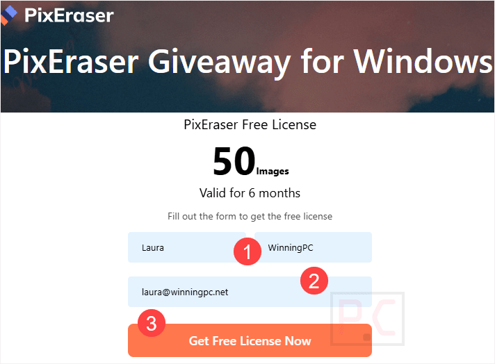 pixeraser for windows giveaway page