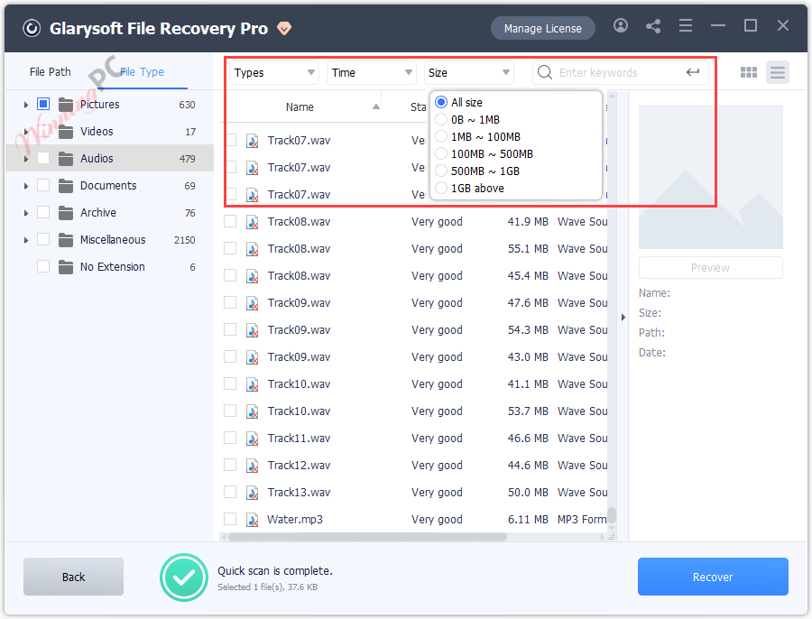 glarysoft file recovery pro filter screenshot glarysoft file recovery pro filter screenshot