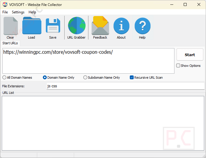 vovsoft website file collector main screenshot free Vovsoft Website File Collector