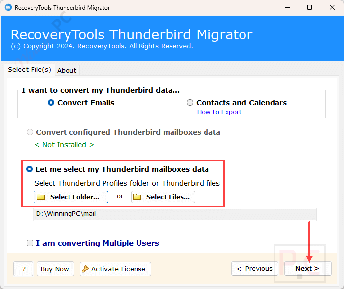choose file recoverytools thunderbird migrator