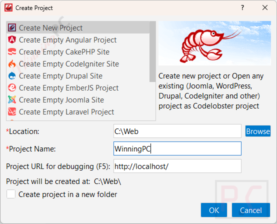 create project codelobster create project codelobster