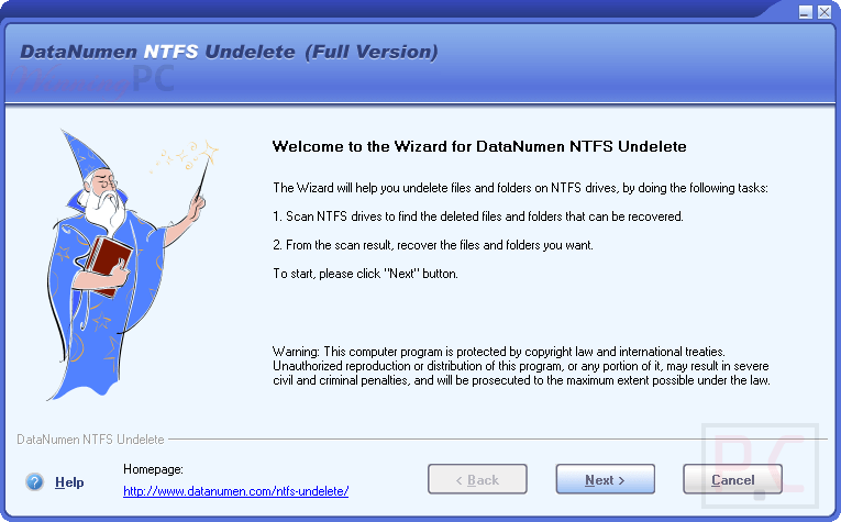 datanumen ntfs undelete screenshot