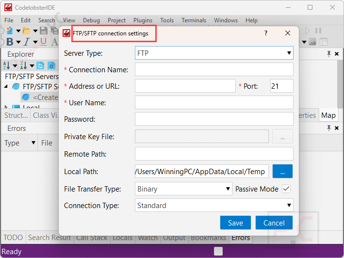 ftp connection settings codelobster ftp connection settings codelobster
