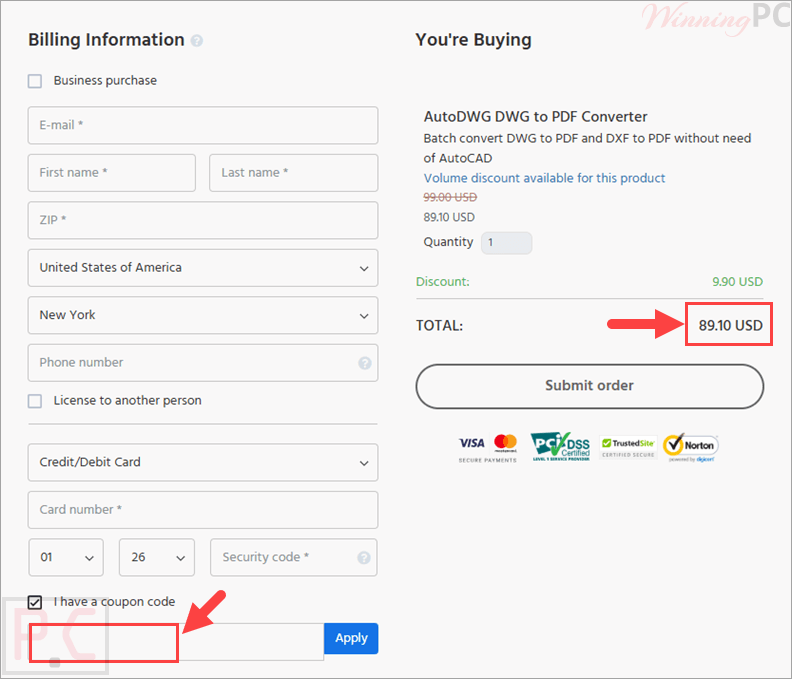 AutoDWG DWG to PDF Converter checkout page