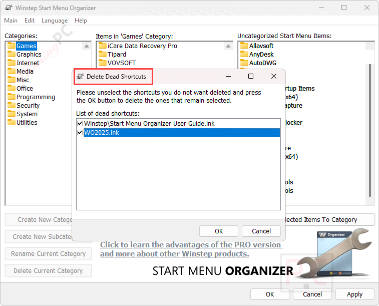 delete dead shortcut winstep start menu organizer pro delete dead shortcut winstep start menu organizer pro