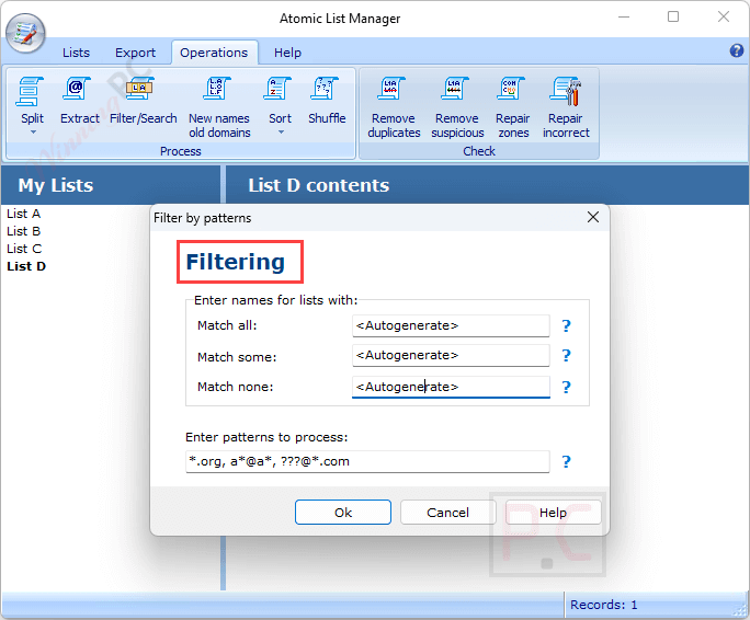 filtering atomic list manager filtering atomic list manager