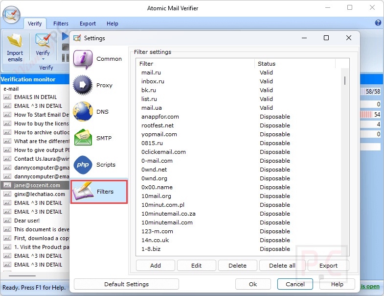 filters settings atomic mail verifier filters settings atomic mail verifier