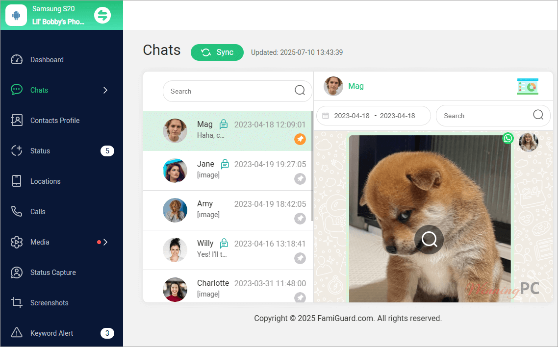 famiguard for whatsapp screenshot monitor chat FamiGuard for WhatsApp Screenshot 2025