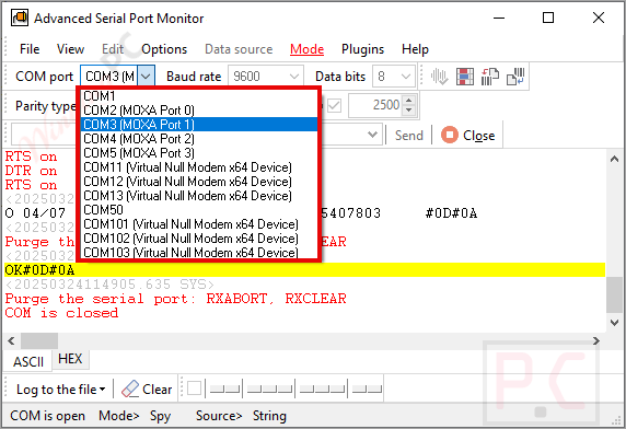 advanced serial port monitor serial port list