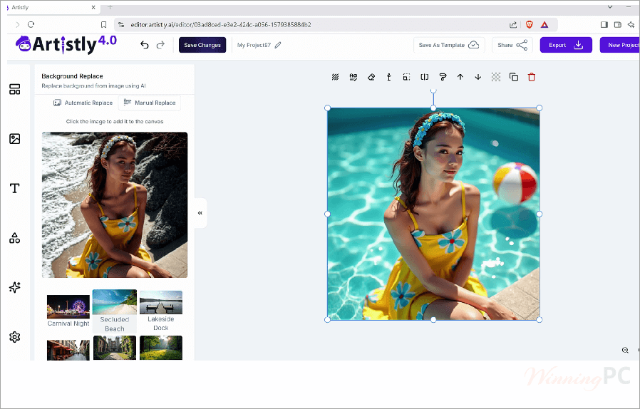 artistly ai change background