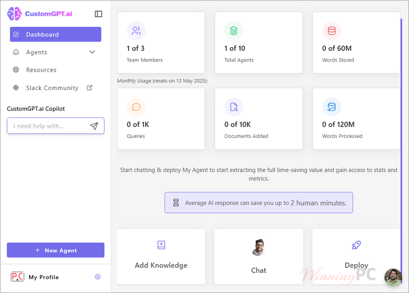 customgpt ai dashboard CustomGPT.ai Screenshot
