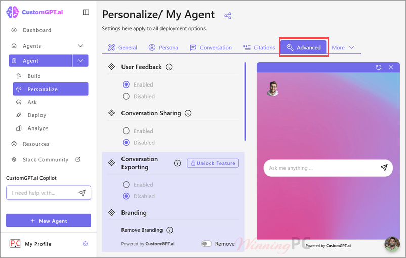customgpt ai personalize advanced screenshot customgpt ai personalize advanced screenshot
