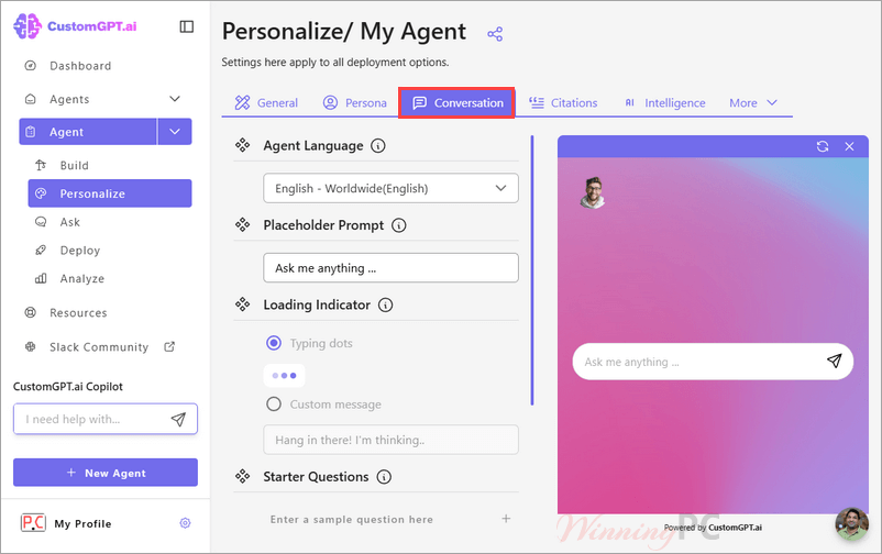 customgpt ai personalize conversation screenshot customgpt ai personalize conversation screenshot