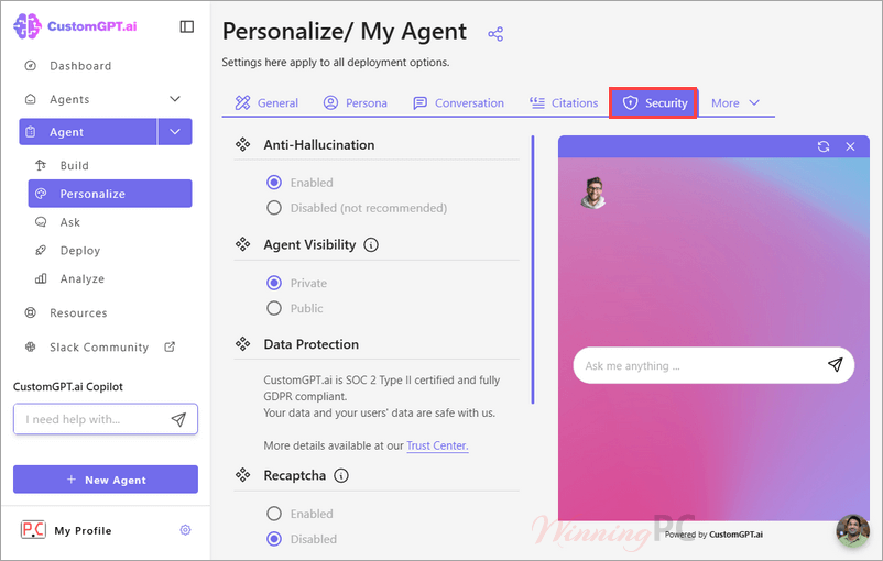 customgpt ai personalize security screenshot customgpt ai personalize security screenshot