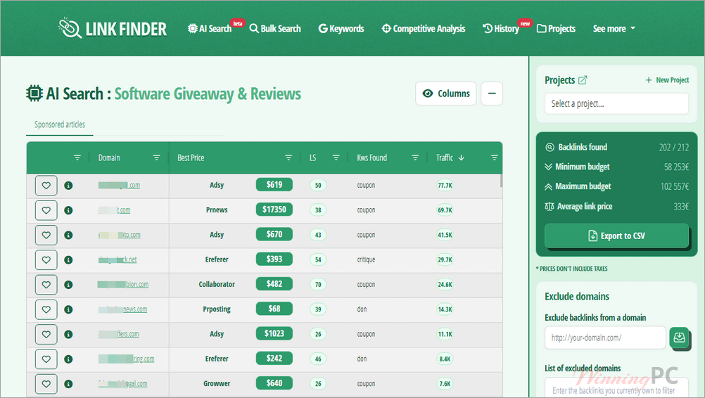 link finder AI search screenshot Link Finder AI Search Screenshot