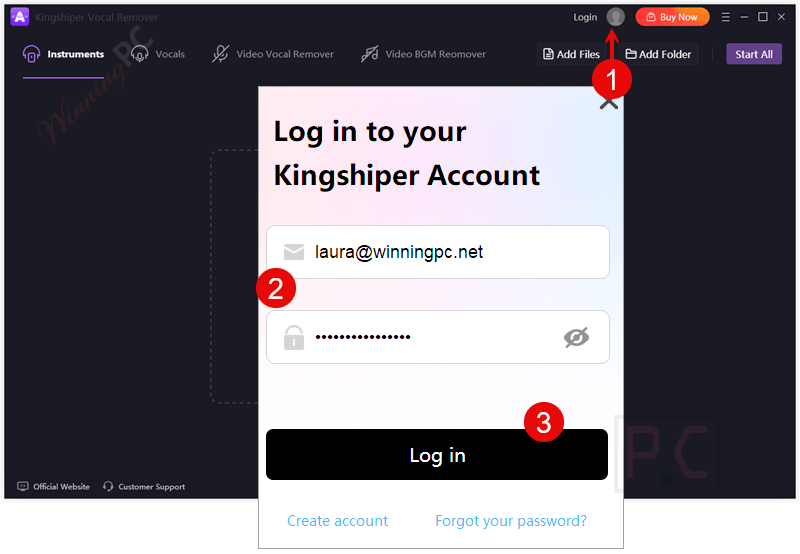 log in kingshiper vocal remover