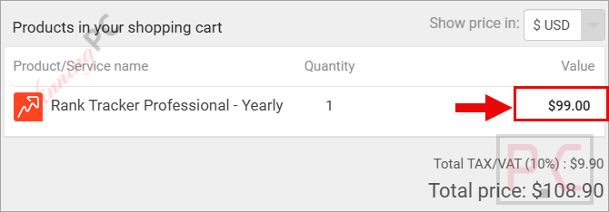 seo powersuite rank tracker checkout page with coupon Rank Tracker
