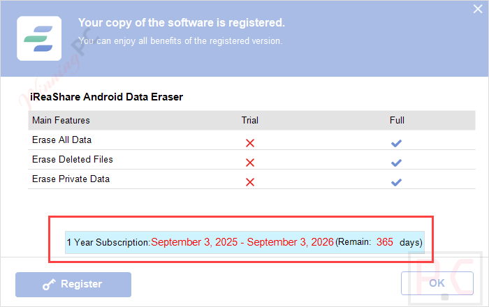 ireashare android data eraser free key subscription