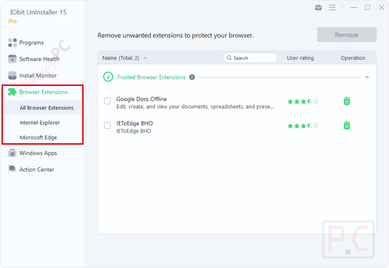 iobit uninstaller pro 15 browser extension screenshot