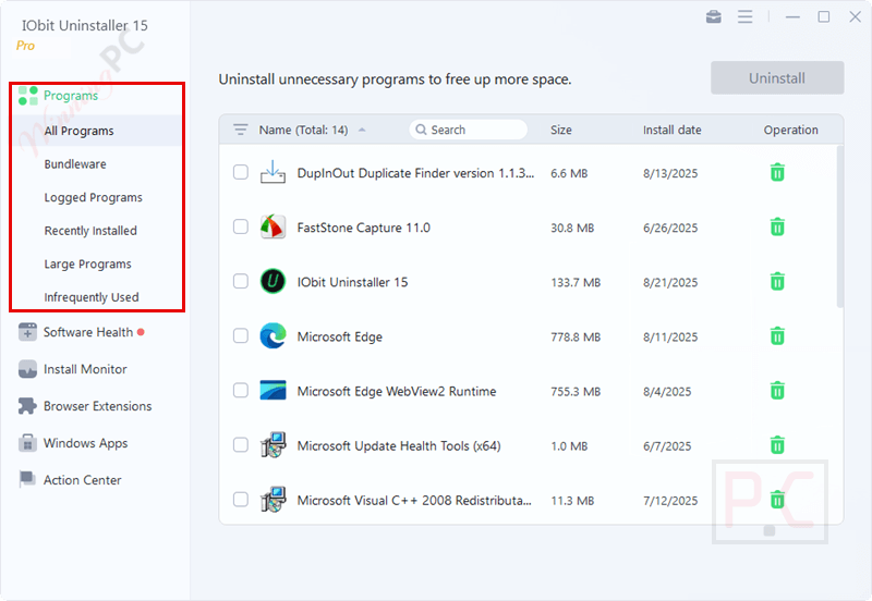 iobit uninstaller pro 15 light skin screenshot