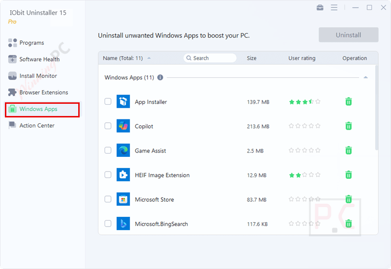 iobit uninstaller pro 15 windows apps screenshot