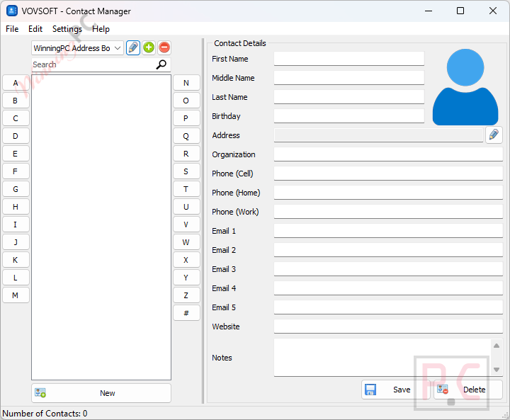 vovsoft contact manager main screenshot free Vovsoft Contact Manager Main Screenshot Free