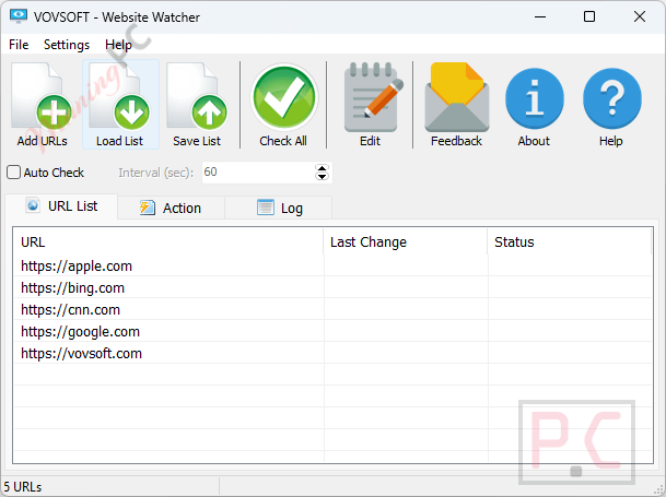 Vovsoft Website Watcher Main Screenshot