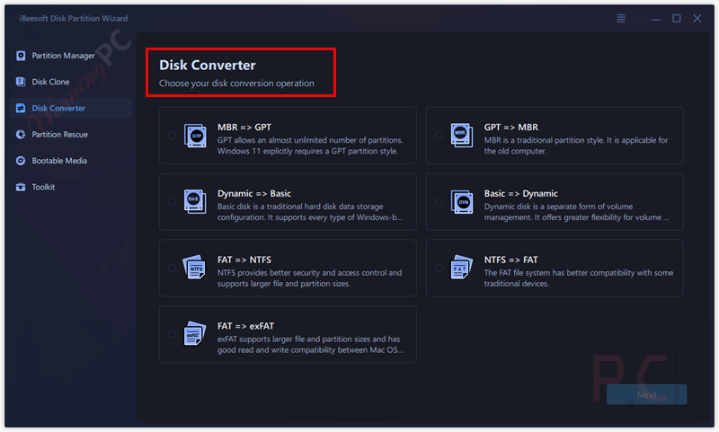 disk converter ibeesoft disk partition wizard