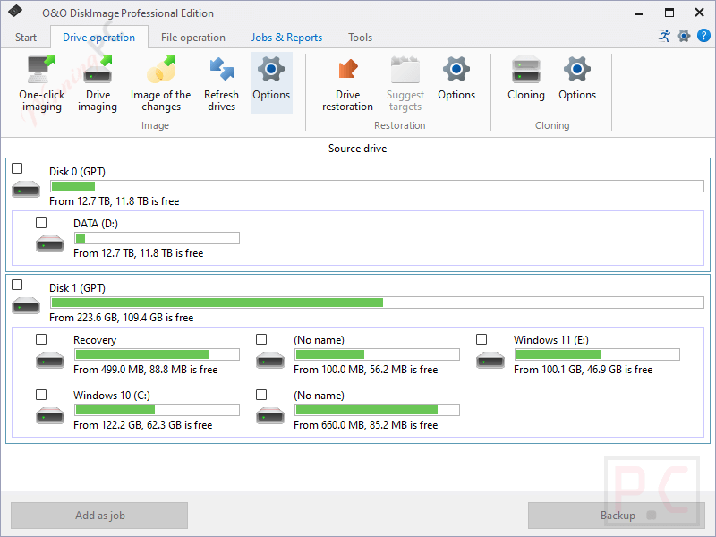 drive operation o o diskimage pro