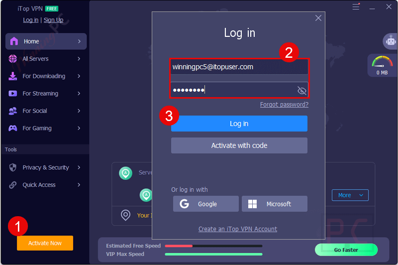 log in itop vpn screenshot log in itop vpn screenshot