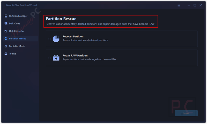 partition rescue ibeesoft disk partition wizard