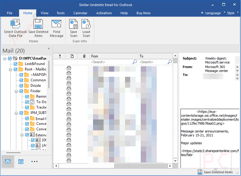 preview stellar undelete email for outlook