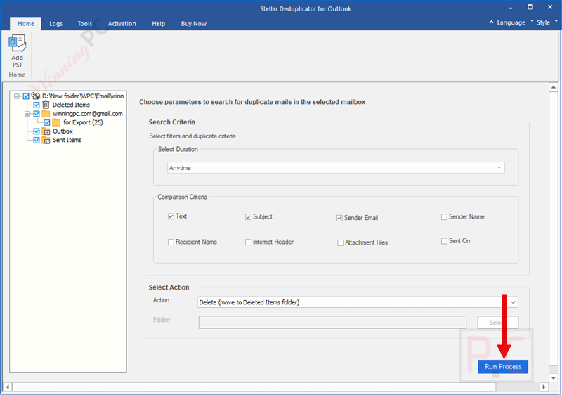 process stellar deduplicator for outlook