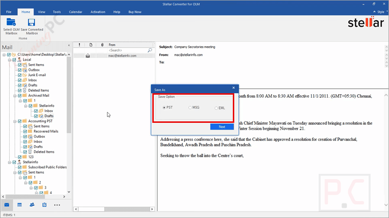 save option stellar converter for olm