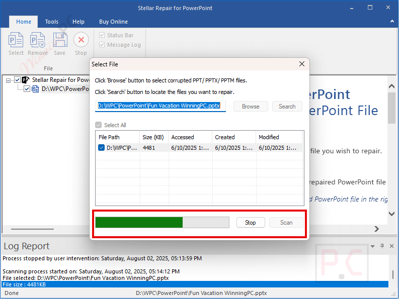 scanning stellar repair for powerpoint