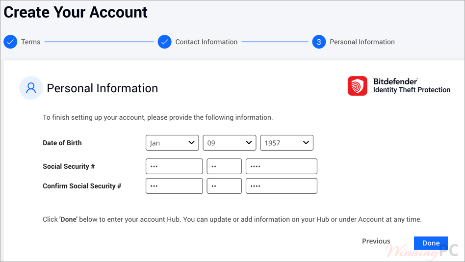 bitdefender identity theft protection personal information screenshot