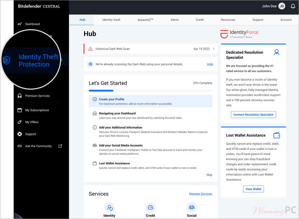 Bitdefender Identity Theft Protection Screenshot