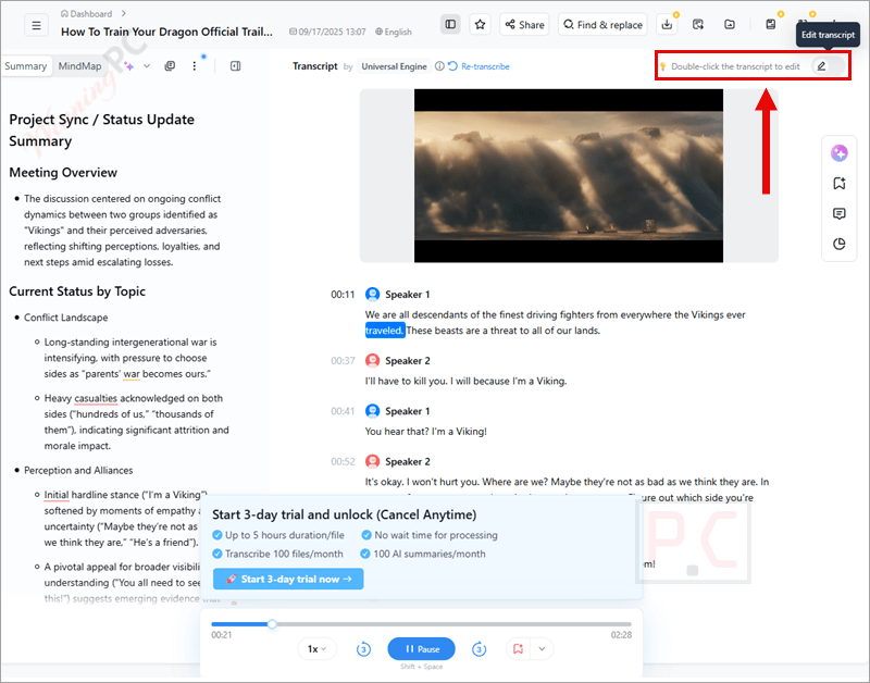 edit transcript notta ai notetaker